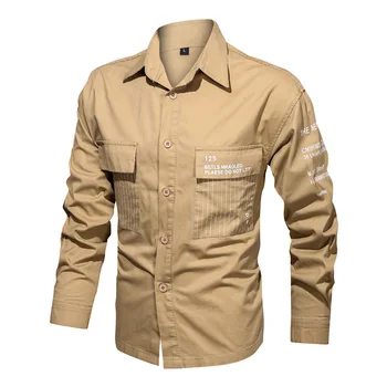 Осенняя новая рубашка с длинным рукавом, мужская хлопковая рубашка-карго в стиле милитари в винтажном стиле, трансграничная стирка