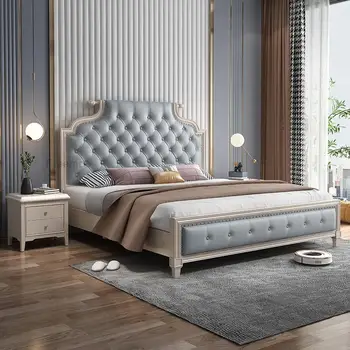 Портативная роскошная кровать принцессы в скандинавском простом стиле, деревянная удобная большая кровать с каркасом, высококачественная мебель для спальни
