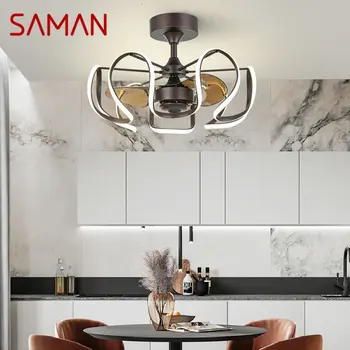 Потолочный вентилятор SAMAN в американском стиле, современный светодиодный винтажный пульт дистанционного управления для дома, гостиной, спальни со светом