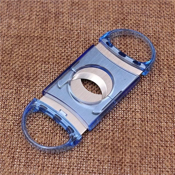 Прозрачный синий нож для резки сигар гильотиной из нержавеющей стали с пластиковыми ручками, портативный инструмент для резки сигар на открытом воздухе