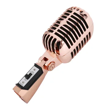 Профессиональный проводной винтажный классический микрофон, динамический вокальный микрофон, микрофон для караоке вживую (розовое золото)