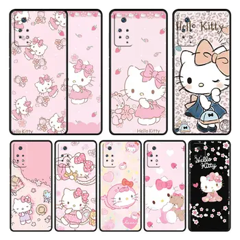 Розовый Стиль Цветочный Чехол Для телефона Hello Kitty Redmi Note 11 9S 10 9 8 Pro 7 8T Redmi 9A 9C K40 10C K40s Черный Чехол TPU Funda