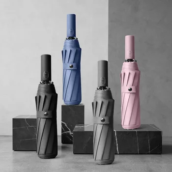 Роскошный Автоматический зонт бизнес-класса 10K однотонного цвета, Прозрачные Складные Зонты для мужчин, женщин, Зонт от дождя, женщин, мужчин