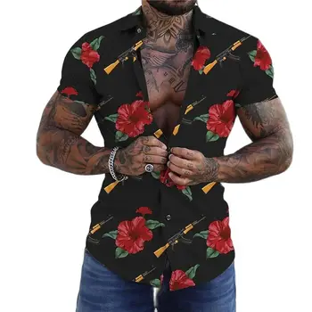 Рубашки Мужские Летние Гавайские С Цветочным 3D Принтом, Мужская Рубашка С Цветочным Рисунком, Пляжные Модные Топы С Коротким Рукавом, Футболка, Homme Blouse Camisa