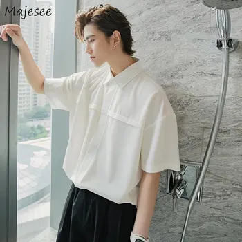 Рубашки Мужские с коротким рукавом, Корейская Модная Красивая Свободная Мешковатая Летняя Тонкая одежда, Универсальная мода, Простой Повседневный досуг