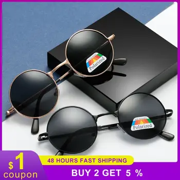 Солнцезащитные очки с металлической поляризацией в маленькой оправе, ретро Классические круглые солнцезащитные очки для женщин, мужские солнцезащитные очки в винтажном круглом дизайне для вождения
