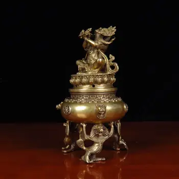 Старинное бронзовое буддийское божество Ваджрадака Дордже Кандро Курильница для сжигания благовоний