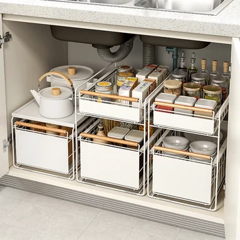 Стеллаж для хранения кухонной раковины, стеллаж для хранения раковины в шкафу, корзина в шкафу, многослойный стеллаж