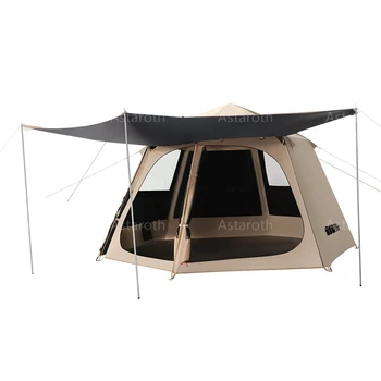 Шестиугольная палатка на открытом воздухе для кемпинга в пляжном парке на 5-8 человек, полностью автоматическая палатка для кемпинга с окнами, палатка для кемпинга большого пространства