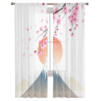 Японская Гора Фудзи Солнце Вишневый Цвет Тюлевые Занавески для Спальни Домашний Декор Гостиной Кухни Вуалевые Занавески для Жалюзи